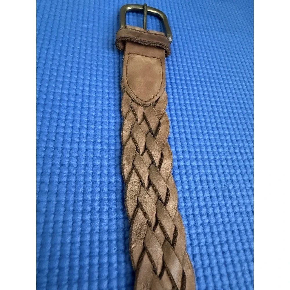 Women's Brown Genuine Leather Braided Belt Size 38/90 Adjustable Buckle